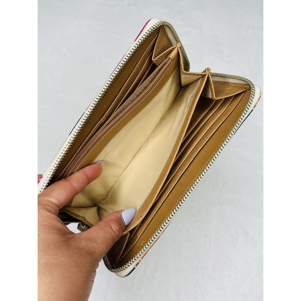 Coach Womens Signature Satin Multicolor RARE Zip‎ Wallet Holds 16 Credit Cards - Picture 5 of 13